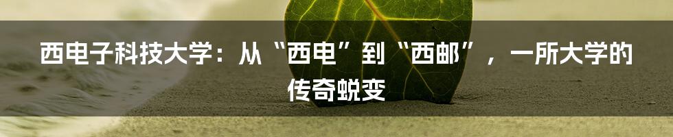 西电子科技大学：从“西电”到“西邮”，一所大学的传奇蜕变