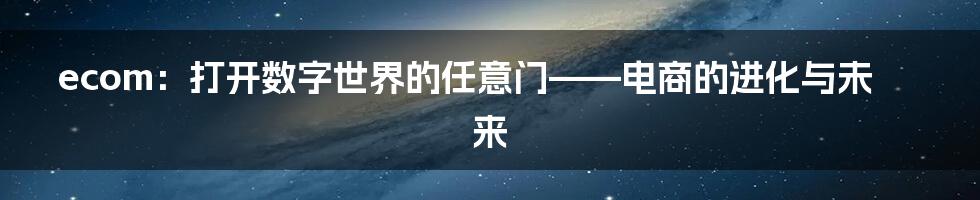 ecom：打开数字世界的任意门——电商的进化与未来