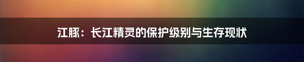 江豚：长江精灵的保护级别与生存现状