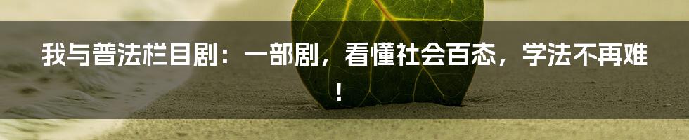 我与普法栏目剧：一部剧，看懂社会百态，学法不再难！