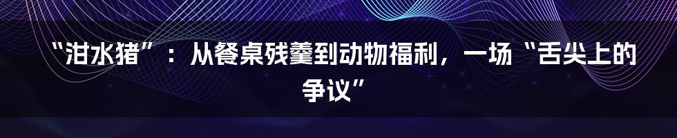“泔水猪”：从餐桌残羹到动物福利，一场“舌尖上的争议”