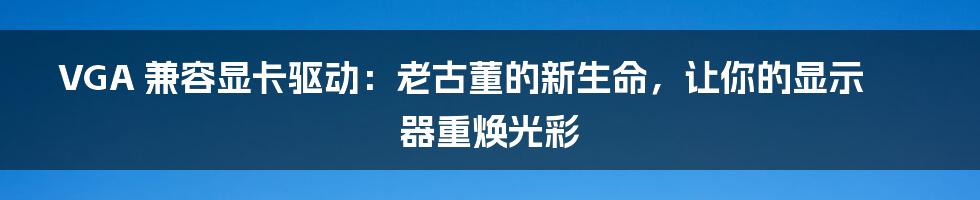 VGA 兼容显卡驱动:老古董的新生命,让你的显示器重焕光彩