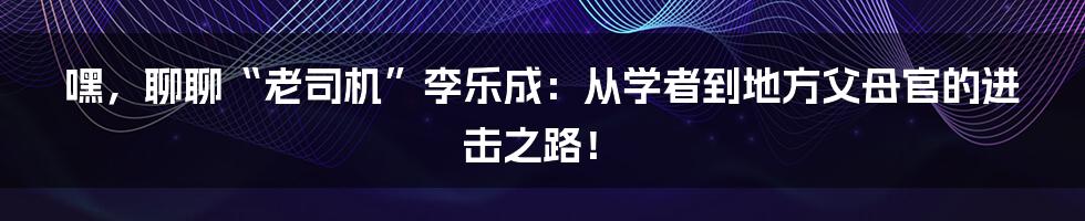 嘿，聊聊“老司机”李乐成：从学者到地方父母官的进击之路！
