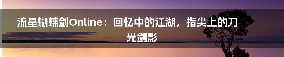 流星蝴蝶剑Online：回忆中的江湖，指尖上的刀光剑影