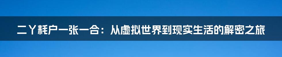 二丫耗户一张一合:从虚拟世界到现实生活的解密之旅