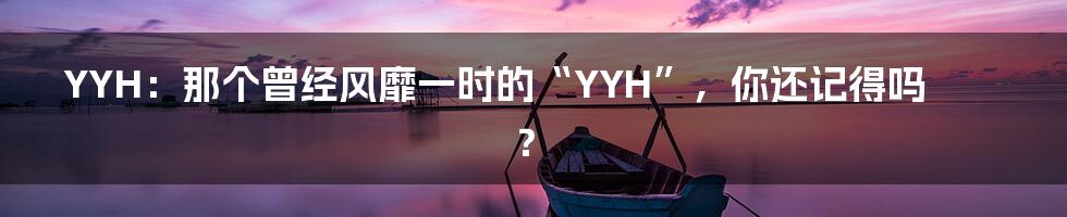 YYH:那个曾经风靡一时的“YYH”,你还记得吗?