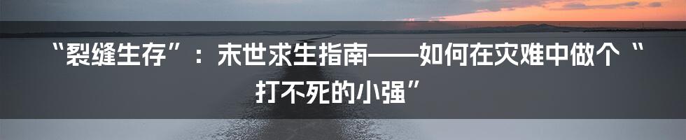 “裂缝生存”:末世求生指南——如何在灾难中做个“打不死的小强”