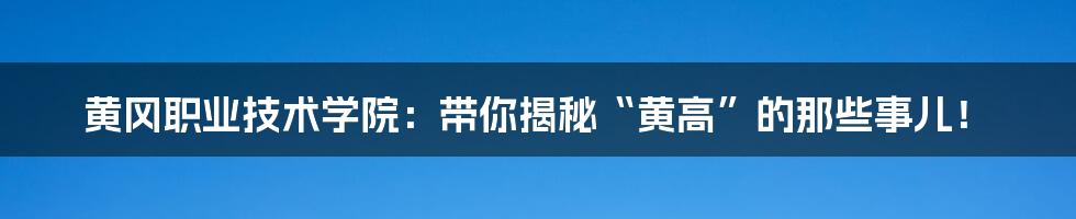 黄冈职业技术学院：带你揭秘“黄高”的那些事儿！