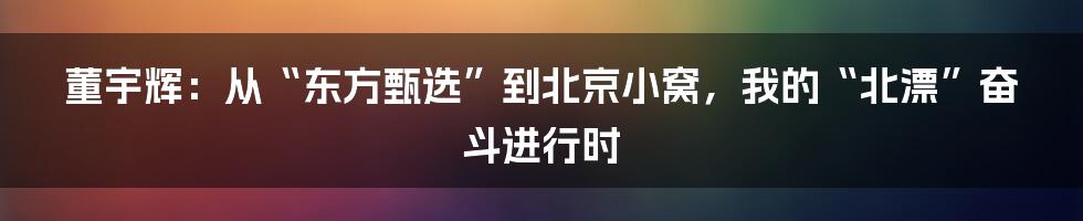 董宇辉：从“东方甄选”到北京小窝，我的“北漂”奋斗进行时