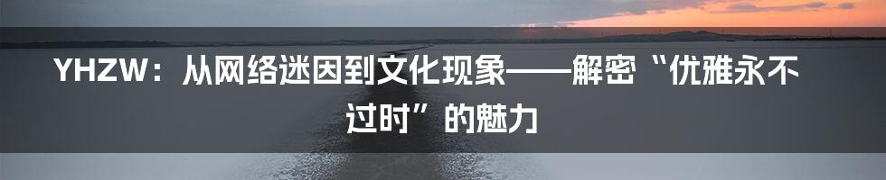 YHZW:从网络迷因到文化现象——解密“优雅永不过时”的魅力