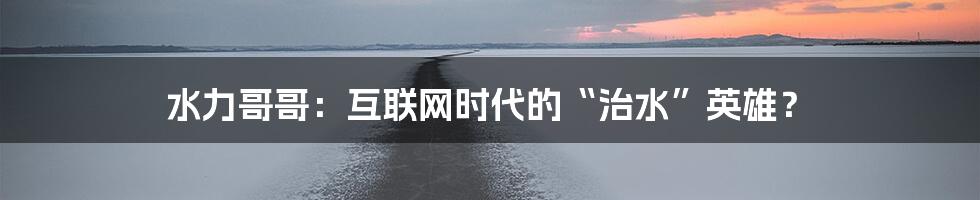 水力哥哥：互联网时代的“治水”英雄？