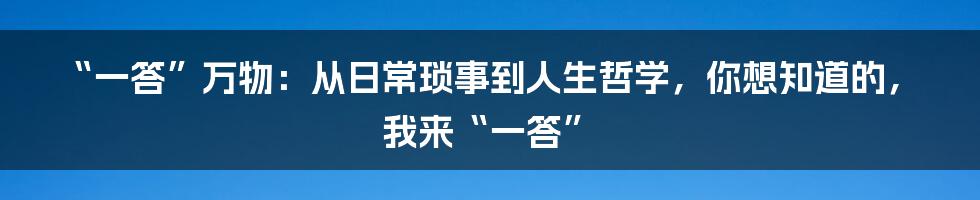 “一答”万物：从日常琐事到人生哲学，你想知道的，我来“一答”