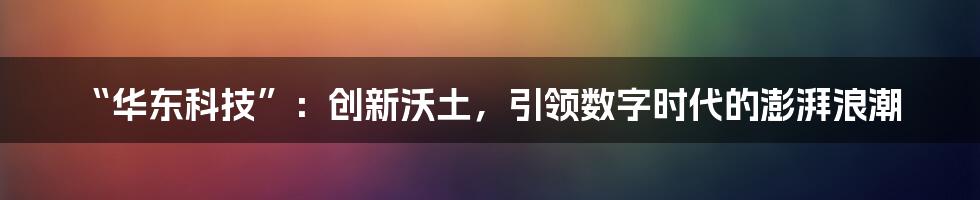 “华东科技”：创新沃土，引领数字时代的澎湃浪潮