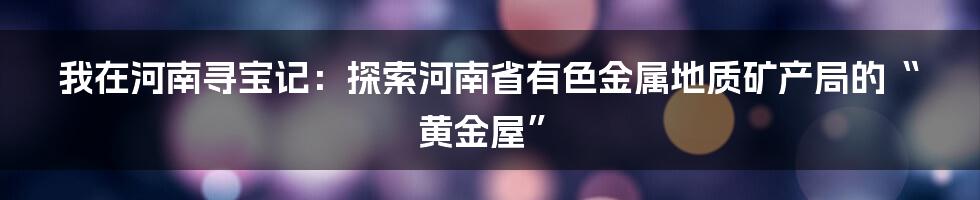 我在河南寻宝记：探索河南省有色金属地质矿产局的“黄金屋”