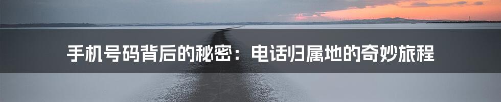 手机号码背后的秘密：电话归属地的奇妙旅程