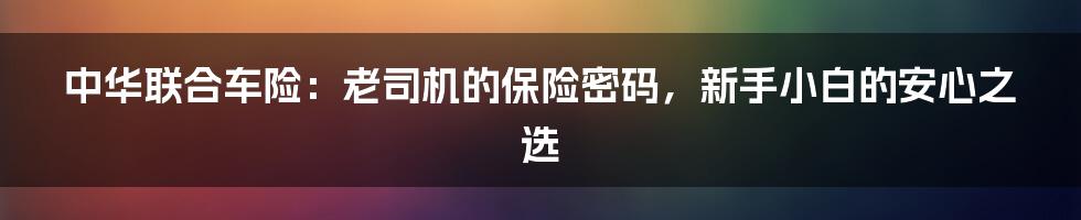 中华联合车险：老司机的保险密码，新手小白的安心之选