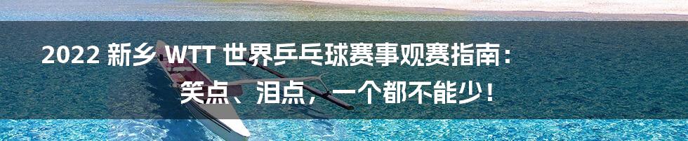 2022 新乡 WTT 世界乒乓球赛事观赛指南：笑点、泪点，一个都不能少！