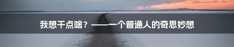 我想干点啥？——一个普通人的奇思妙想