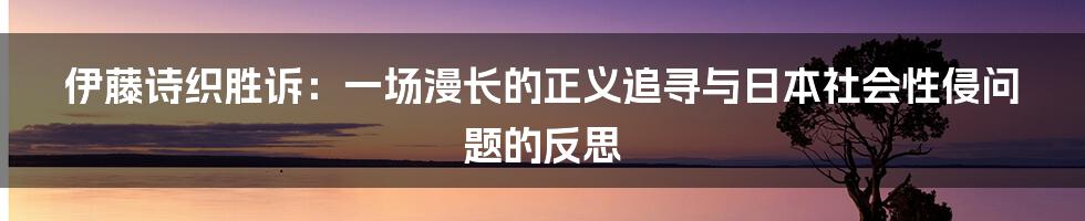 伊藤诗织胜诉：一场漫长的正义追寻与日本社会性侵问题的反思