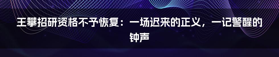 王攀招研资格不予恢复：一场迟来的正义，一记警醒的钟声