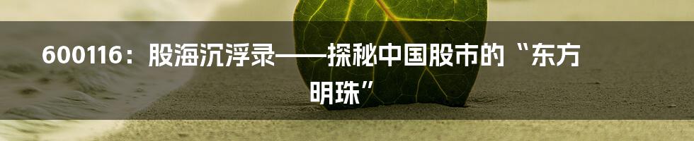 600116：股海沉浮录——探秘中国股市的“东方明珠”