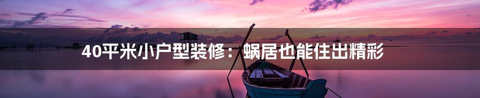 40平米小户型装修:蜗居也能住出精彩