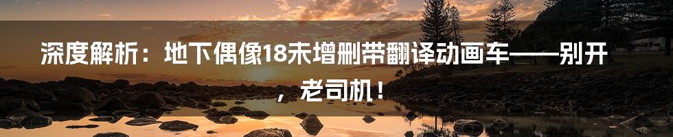 深度解析:地下偶像18未增删带翻译动画车——别开,老司机!
