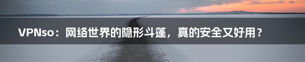 VPNso：网络世界的隐形斗篷，真的安全又好用？