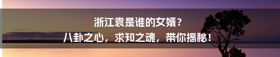 浙江袁是谁的女婿？ 八卦之心，求知之魂，带你揭秘！