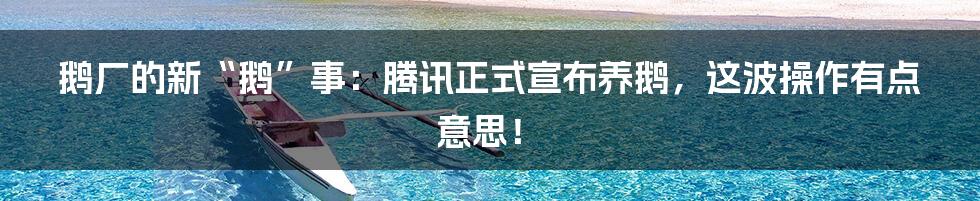 鹅厂的新“鹅”事:腾讯正式宣布养鹅,这波操作有点意思!