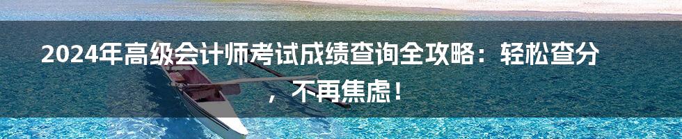 2024年高级会计师考试成绩查询全攻略:轻松查分,不再焦虑!
