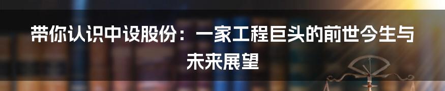 带你认识中设股份:一家工程巨头的前世今生与未来展望