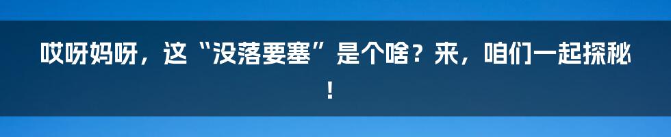 哎呀妈呀，这“没落要塞”是个啥？来，咱们一起探秘！