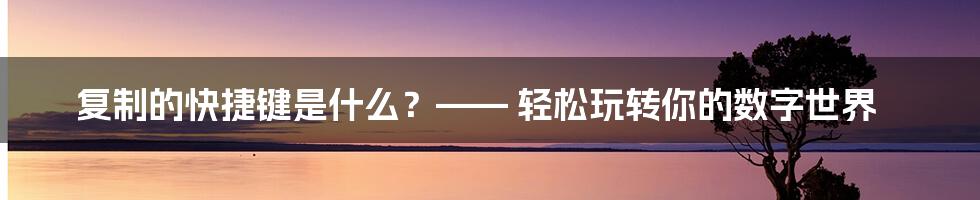 复制的快捷键是什么?—— 轻松玩转你的数字世界