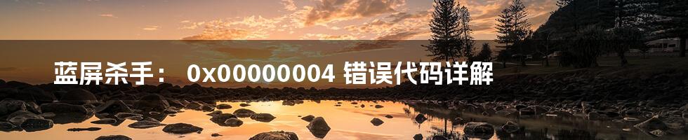 蓝屏杀手： 0x00000004 错误代码详解