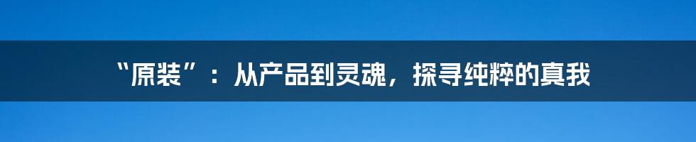 “原装”:从产品到灵魂,探寻纯粹的真我