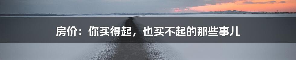 房价:你买得起,也买不起的那些事儿
