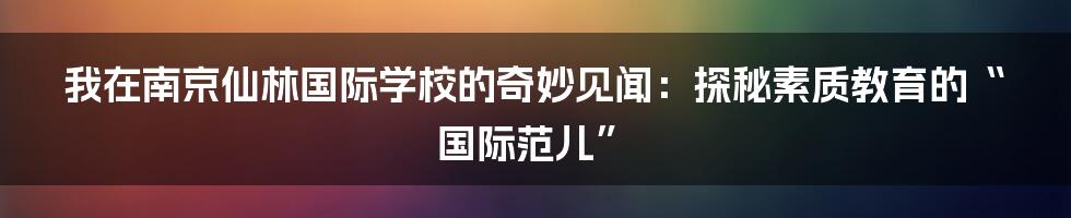 我在南京仙林国际学校的奇妙见闻:探秘素质教育的“国际范儿”