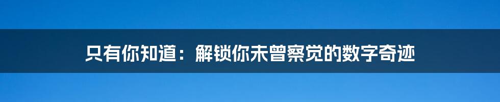 只有你知道:解锁你未曾察觉的数字奇迹
