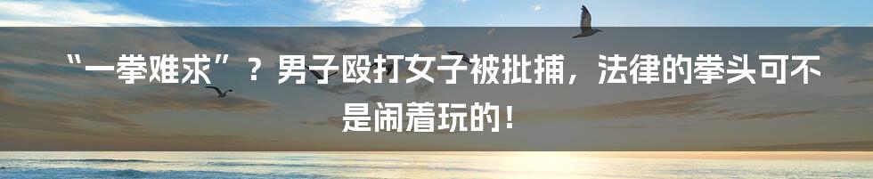 “一拳难求”？男子殴打女子被批捕，法律的拳头可不是闹着玩的！