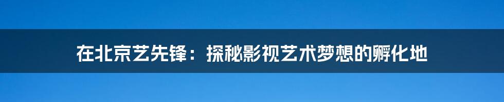 在北京艺先锋:探秘影视艺术梦想的孵化地