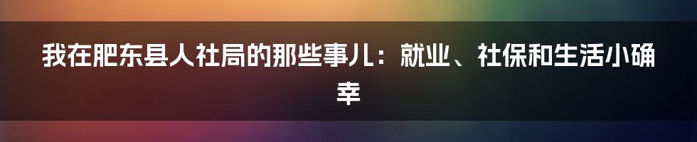 我在肥东县人社局的那些事儿:就业、社保和生活小确幸