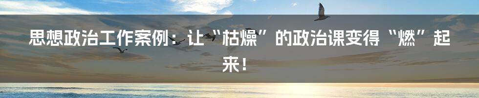 思想政治工作案例：让“枯燥”的政治课变得“燃”起来！
