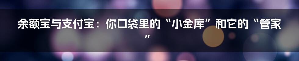 余额宝与支付宝：你口袋里的“小金库”和它的“管家”
