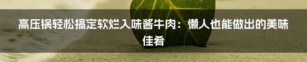 高压锅轻松搞定软烂入味酱牛肉:懒人也能做出的美味佳肴