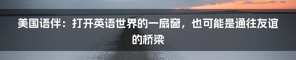 美国语伴:打开英语世界的一扇窗,也可能是通往友谊的桥梁