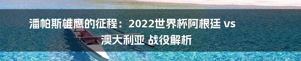 潘帕斯雄鹰的征程:2022世界杯阿根廷 vs 澳大利亚 战役解析