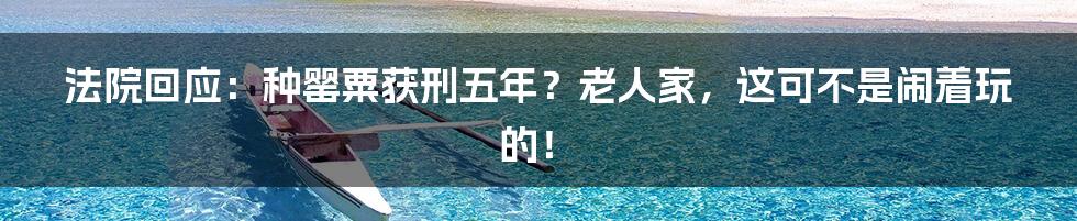 法院回应：种罂粟获刑五年？老人家，这可不是闹着玩的！