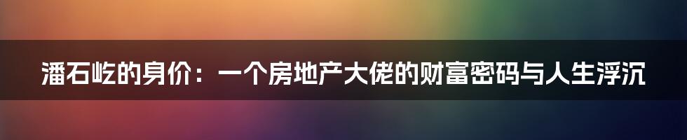 潘石屹的身价：一个房地产大佬的财富密码与人生浮沉