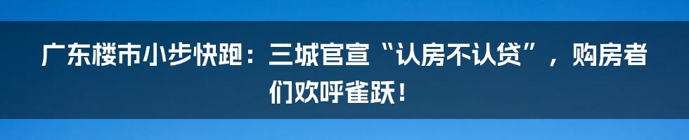 广东楼市小步快跑:三城官宣“认房不认贷”,购房者们欢呼雀跃!